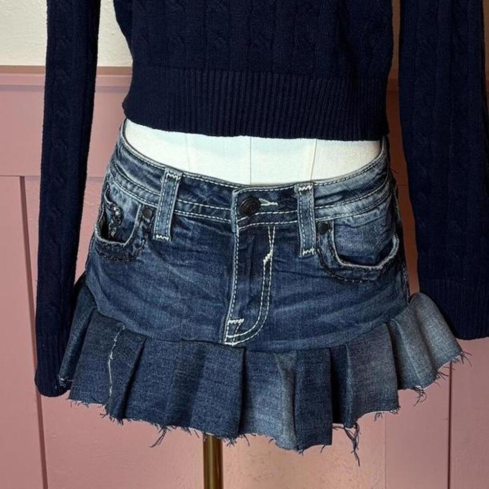 y2k mcbling micro denim low rise mini skirt reworked vigoss - Picture 2 of 8